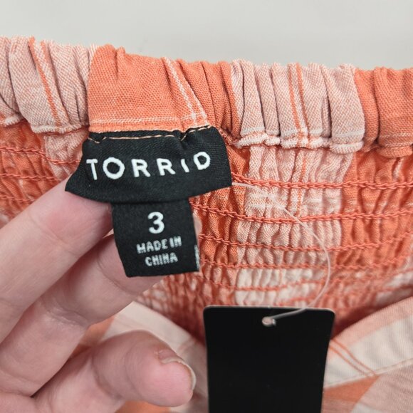 Torrid Orange Seersucker Sweetheart Neckline Smocked Back Crop Top 3X 22/24 - Picture 2 of 9
